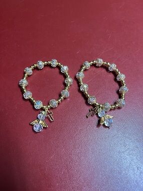 Gold Crystal Bead Angel Charm Bracelet